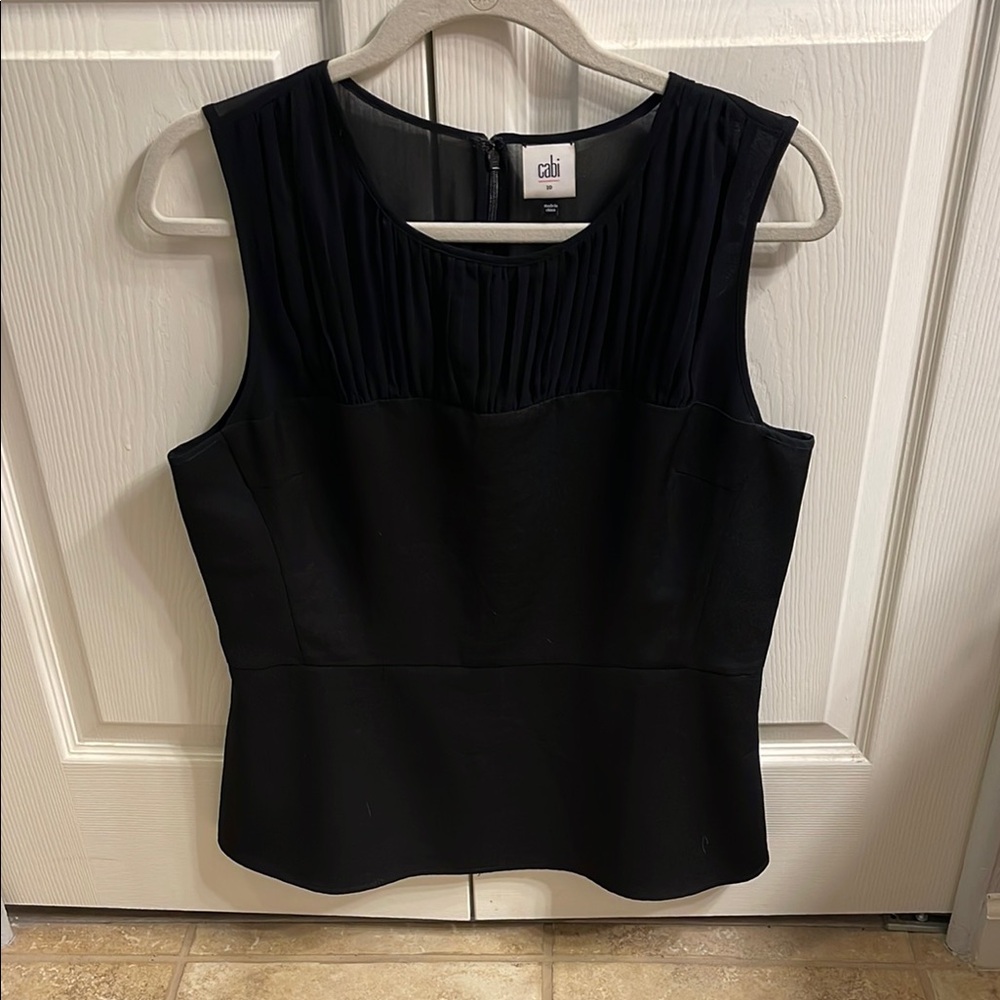 CAbi Black Sleeveless Pleated Fitted Blouse